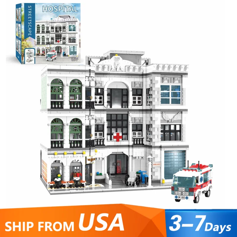 Ensembles de construction de maison d'hôpital, avec 17 figurines d'architecture de ville, Kit de modèle d'assemblage de blocs de construction modulaires, cadeau pour adultes, 4958 pièces