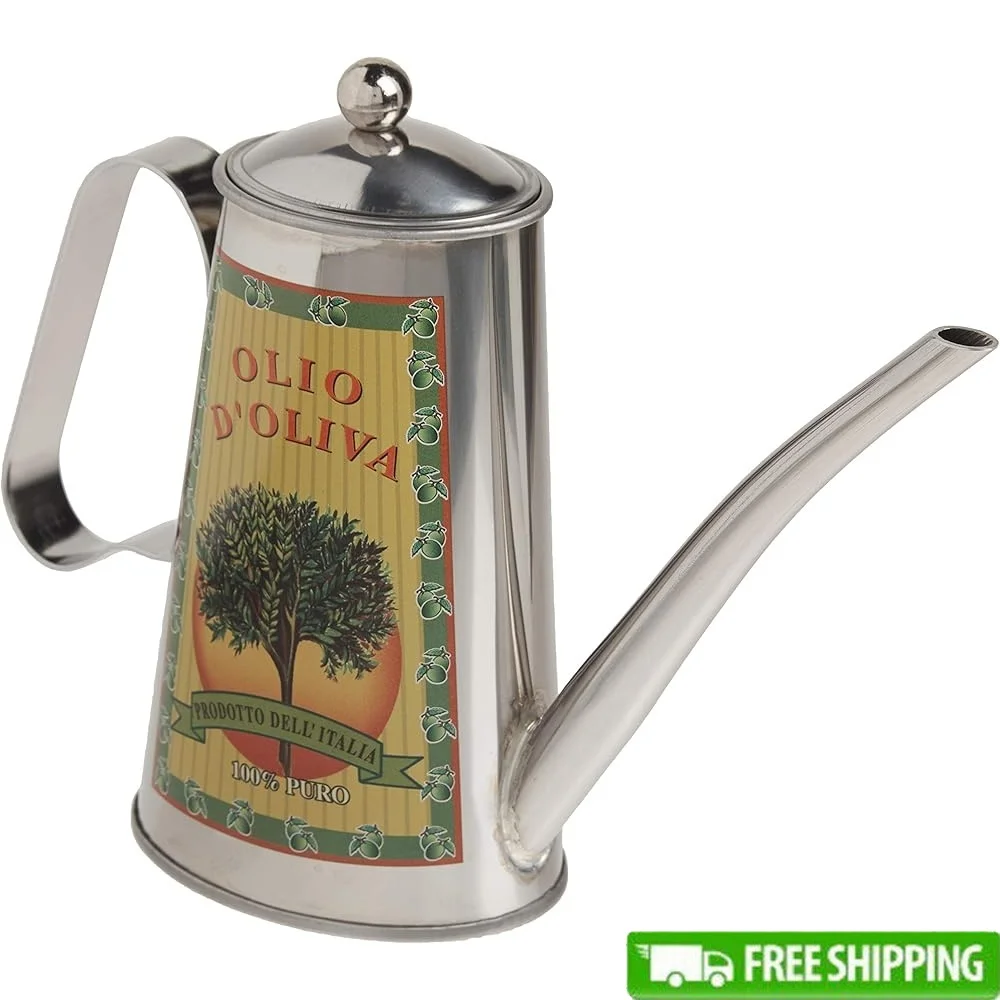 

Stainless Steel Olive Oil Can 16oz Dripless Spout Comfortable Handle Multicolored Protects Natural Flavors Antioxidants