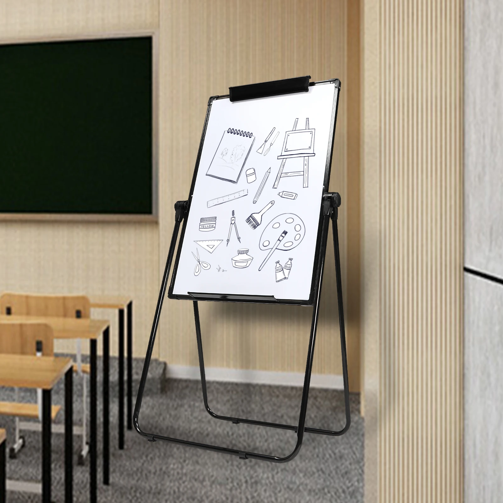 70*100 سنتيمتر حامل لوح أبيض مغناطيسي 360 °   لوح مسح جاف قابل للتعديل، حامل مخطط فليب مزدوج الجوانب مع أجزاء تغليف زاوية ABS #3