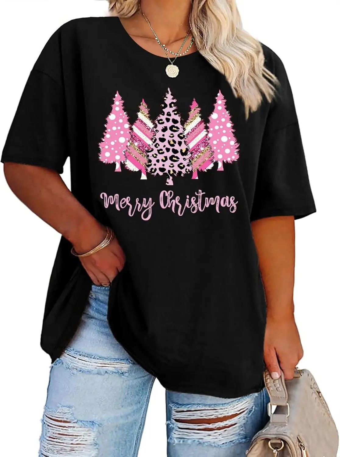 T-shirt graphique de sapin de Noël pour femmes, chemises joyeux Noël, grande taille, vacances