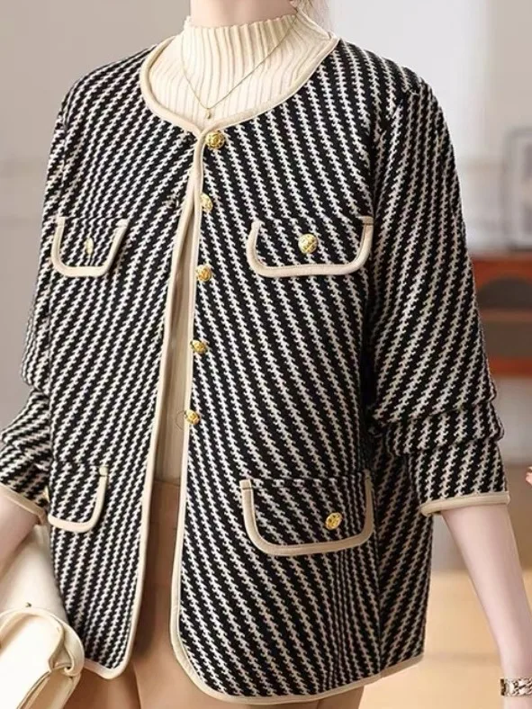 Faionable Knitted Autumn Outerwear Women's Single-Button Ele Sle High-End Feelings Open Cardigan Luxury Sensation