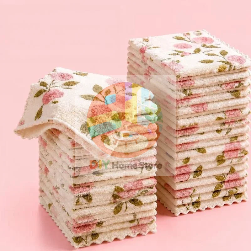 5/10/20pcs Coral Fleece Cleaning Towels, Suitable for Kitchen, Bathroom, Glass and Car Washing — Super Absorbent, Quick-Drying,