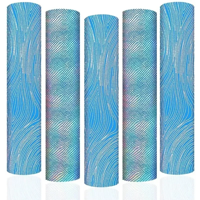 XFX HTV 5 Pcs/12x10In Holographic Laser Blue Heat Transfer Vinyl Lizard Ripple Patterned Tshirt Iron-on HTV Heat