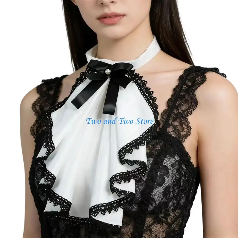 HX6F Lace Jabot Flouncing Detachable Collar Soft Cotton Neck Accessory For Cosplay Or Date