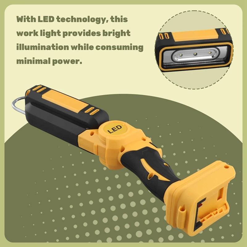 Luce da lavoro a LED pieghevole multifunzione con luminosità regolabile per evidenziare l'esterno per batteria Dewalt 18V