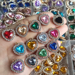 20Pcs Crystal Glass Alloy Zircon Love Heart Pendant Women's Necklace Earrings Charm Jewelry Accessories DIY Making Craft Marital