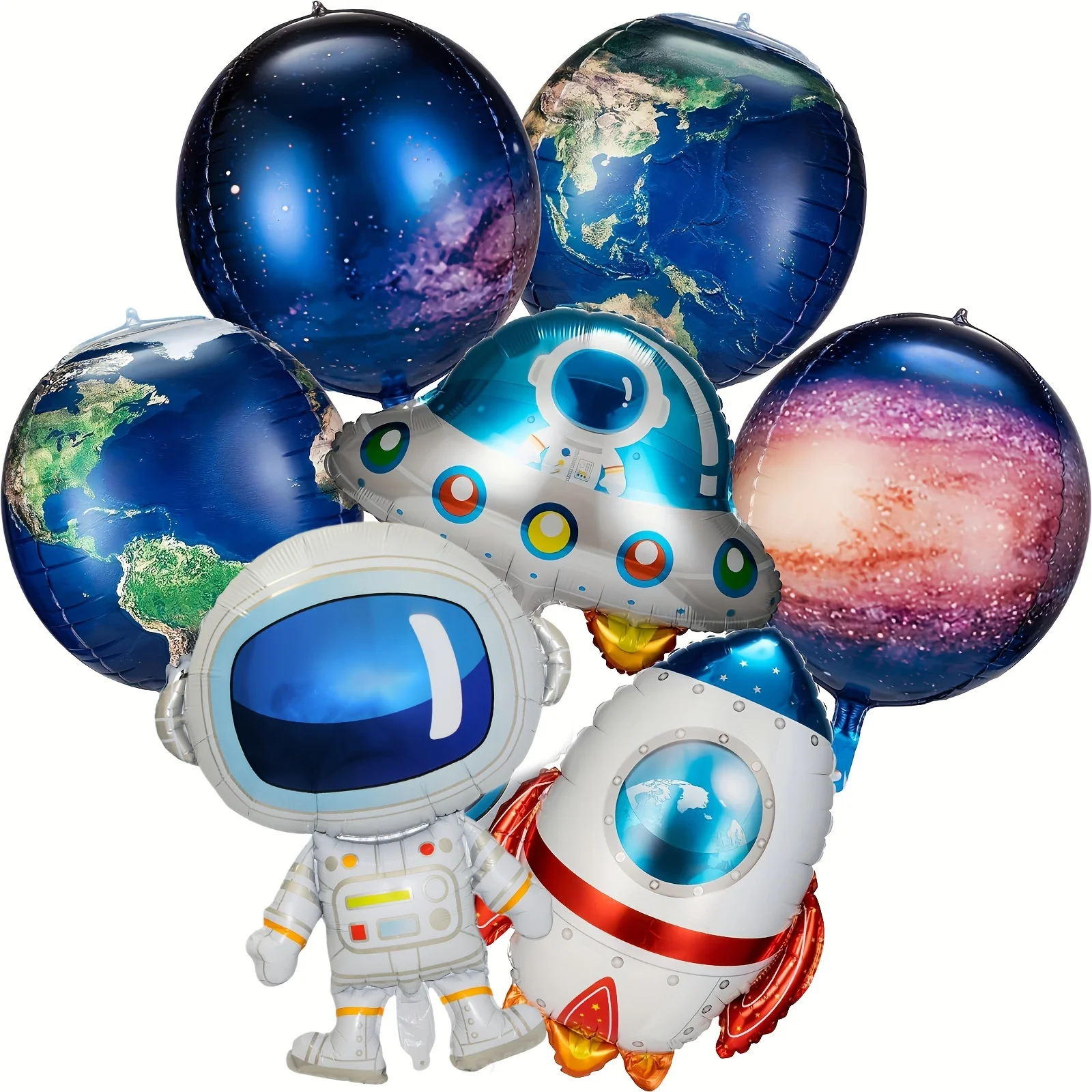 Globos de Aluminio con Diseño de Galaxia, 7 Piezas, Globos Grandes del Espacio Exterior, Globos Inflables de Cohete, Astronauta, Tierra y Nave Espacial, Temática Espacial para Fiesta de Cumpleaños con Temática de Galaxia