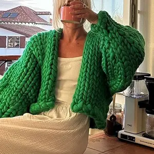 Bunt gestreifte Erntepullover für Frau Der Hals Langarm großer niedriger Pullover 2024 Herbst Lady Y2k High Street 12 Hauptverkäufe Croche Big Bice - №12