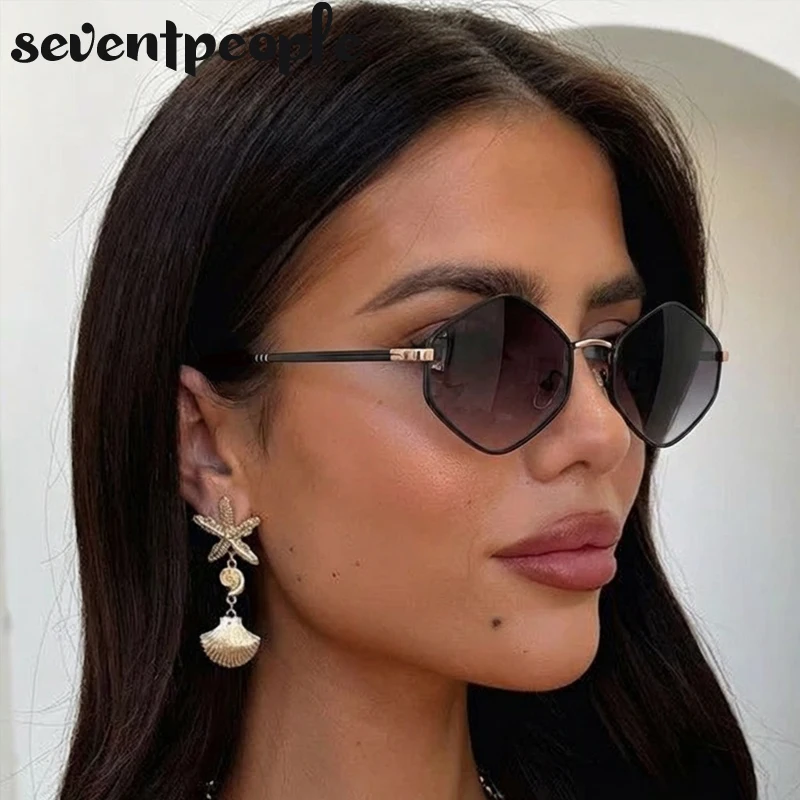 작은 프레임 육각형 펑크 선글라스 여성 2025 럭셔리 브랜드 클래식 스팀펑크 폴리곤 선글... - 4