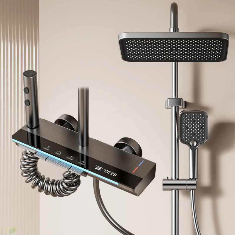 

Luxury 12-Inch Large Rainfall Bathroom Shower System Thermostatic Faucets Soft Spray Hot Cold Waterfall 4-Way Piano Key Hot