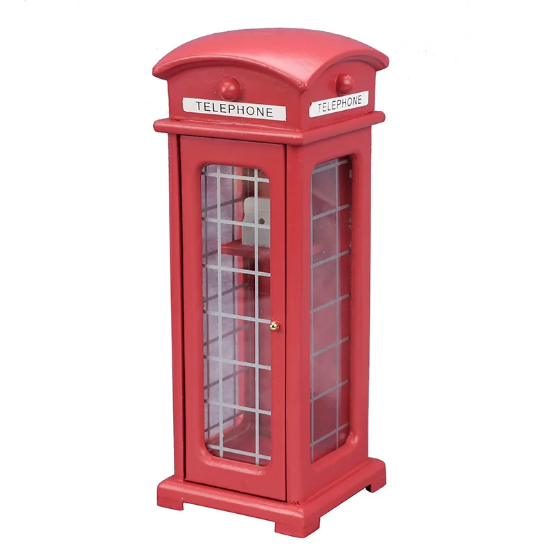 1:12 Outdoor Micro-scene Model Density Board Red Telephone Box Creative Doll House Miniature Ornament Accessories Toys Gifts