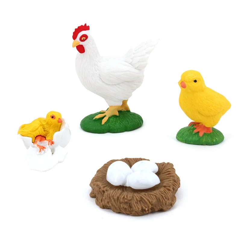 Figurines de poussin réalistes, modèle de subvention de la vie animale, jouets pour enfants, croissance de la vie animale, 4 pièces