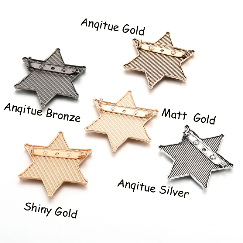 Cartoon SHERIFF DEPUTY Prizes Brooches Vintage Hexagon Star Honor Pin Badges Holloween Party Jewelry for Kids 48mm/1.9“ view 6