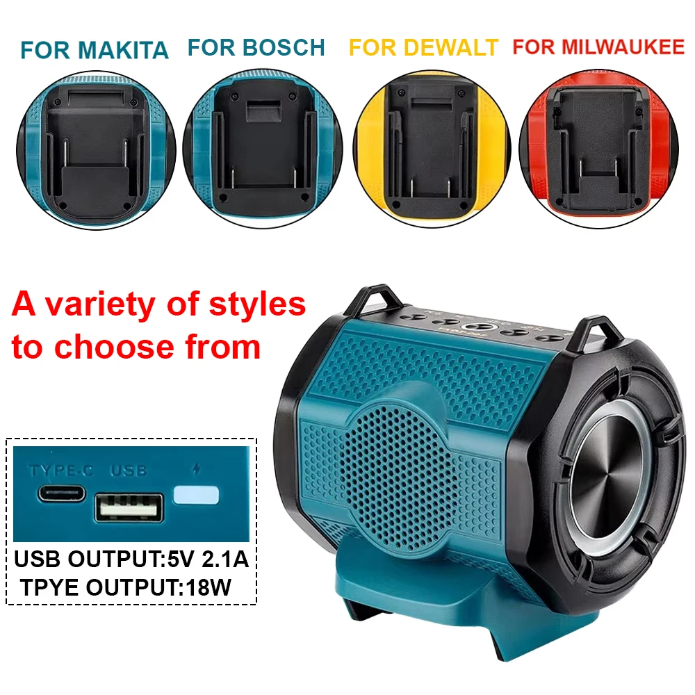 

Portable Bluetooth Speaker Stero Player Cordless Loudspeaker Amplifier for Milwaukee 18V Li-ion Battery With USB Party Outdoor
