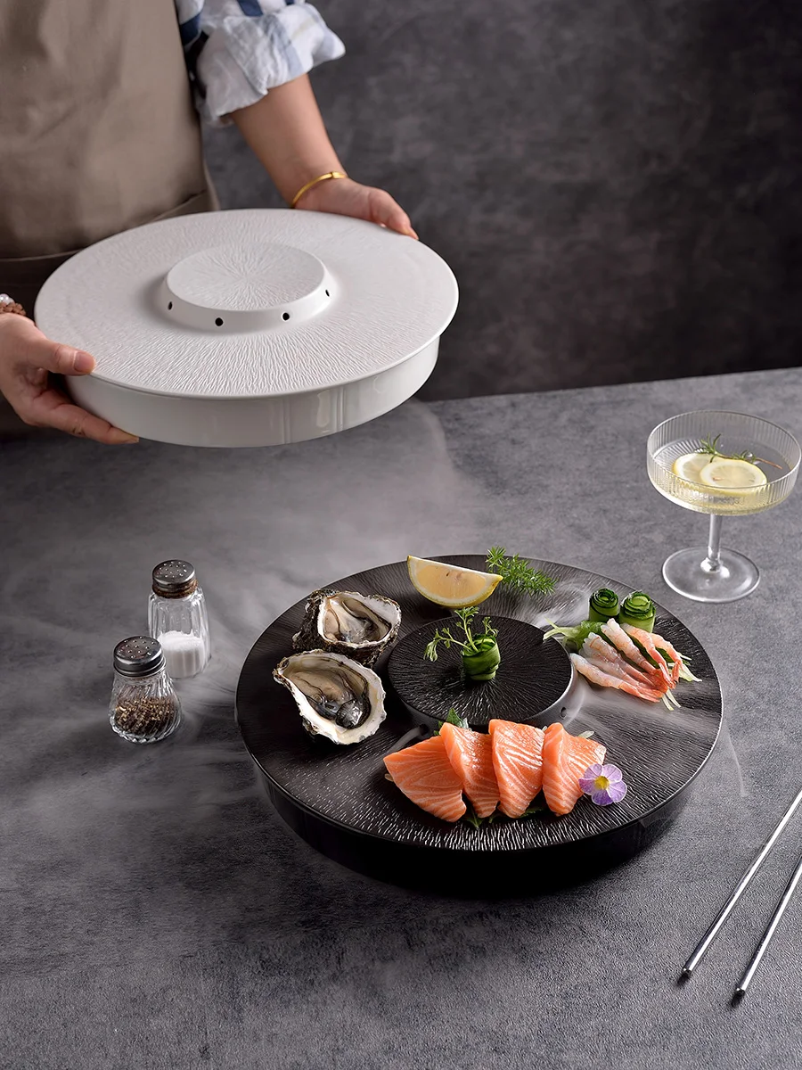 

Creative Restaurant Dining Utensils Abalone Saimi Seood Plate Dry Ice Di Special e Cold Di Chinese Sle round Plate