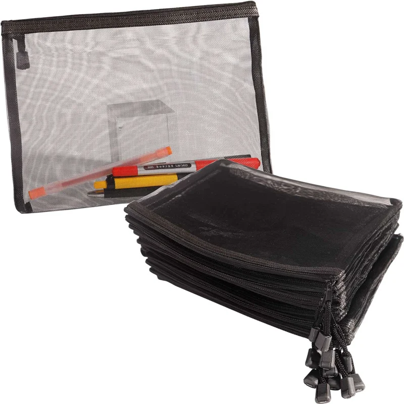

OFSS-48 Pieces Mesh Bags Black Mesh Zipper Pouch Makeup Bags Cosmetic Travel Organizer Bags Pencil Case