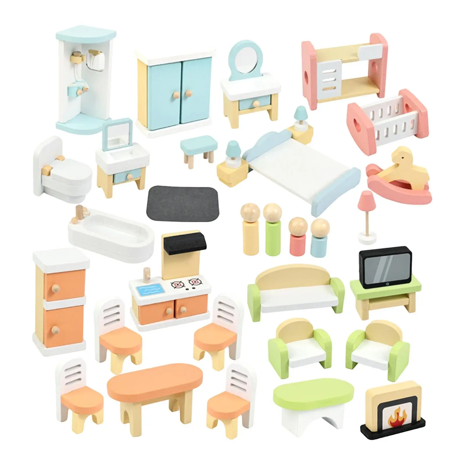 Juego de Muebles de Madera para Casa de Muñecas, Adorno de Aprendizaje Temprano, Juguete de Simulación, Miniatura de Silla, Cama y Sofá para Niños y Niñas, Navidad, Pascua
