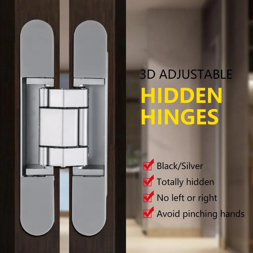 Imagem -05 - Dobradiças de Portas Ocultas Invisíveis Ajustável 3d para Porta Secreta Liga de Zinco Resistente 180 Graus Esconda as Dobradiças