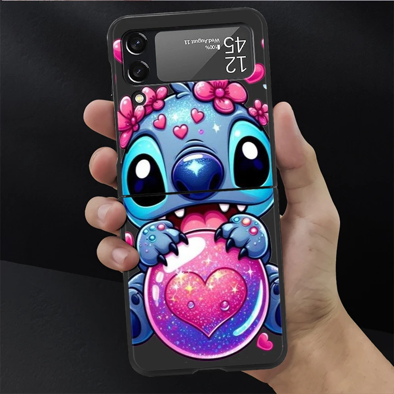 Disney Stitch Case for Samsung Galaxy Z Flip 6 4 3 5 5G Flip Shockproof Capa 6.7 Inches Black Hard PC ZFlip 6 Phone Cover