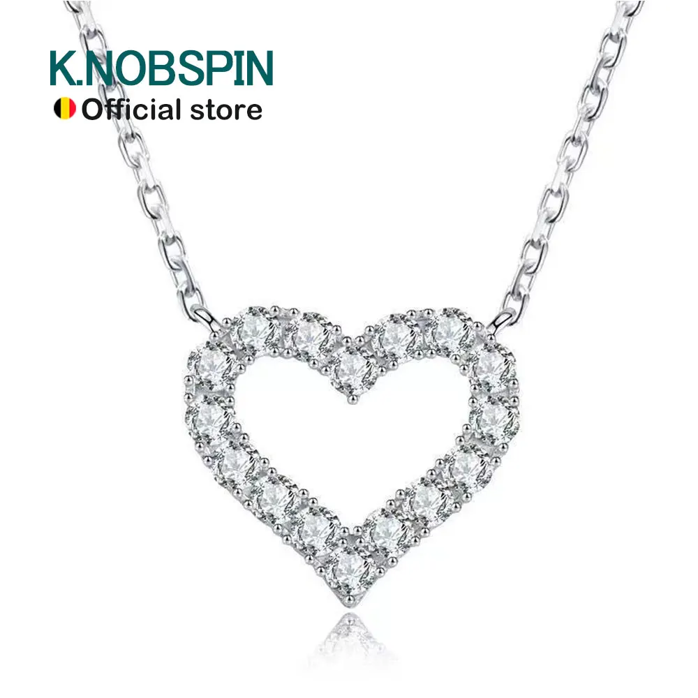 KNOBSPIN D VVS1 Sparking Moissanite Necklace Heart Pendant for Women s925 Sterling Sliver Plated 18k Party Birthday Gift Jewelry