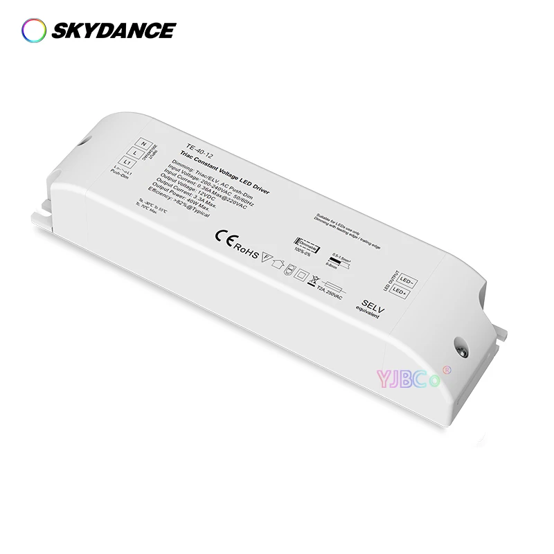 Skydance-controlador LED regulable Triac, tira de LED de un solo color, fuente de alimentación de interfaz de atenuación Push-Dim, 40W, 75W, 12V,