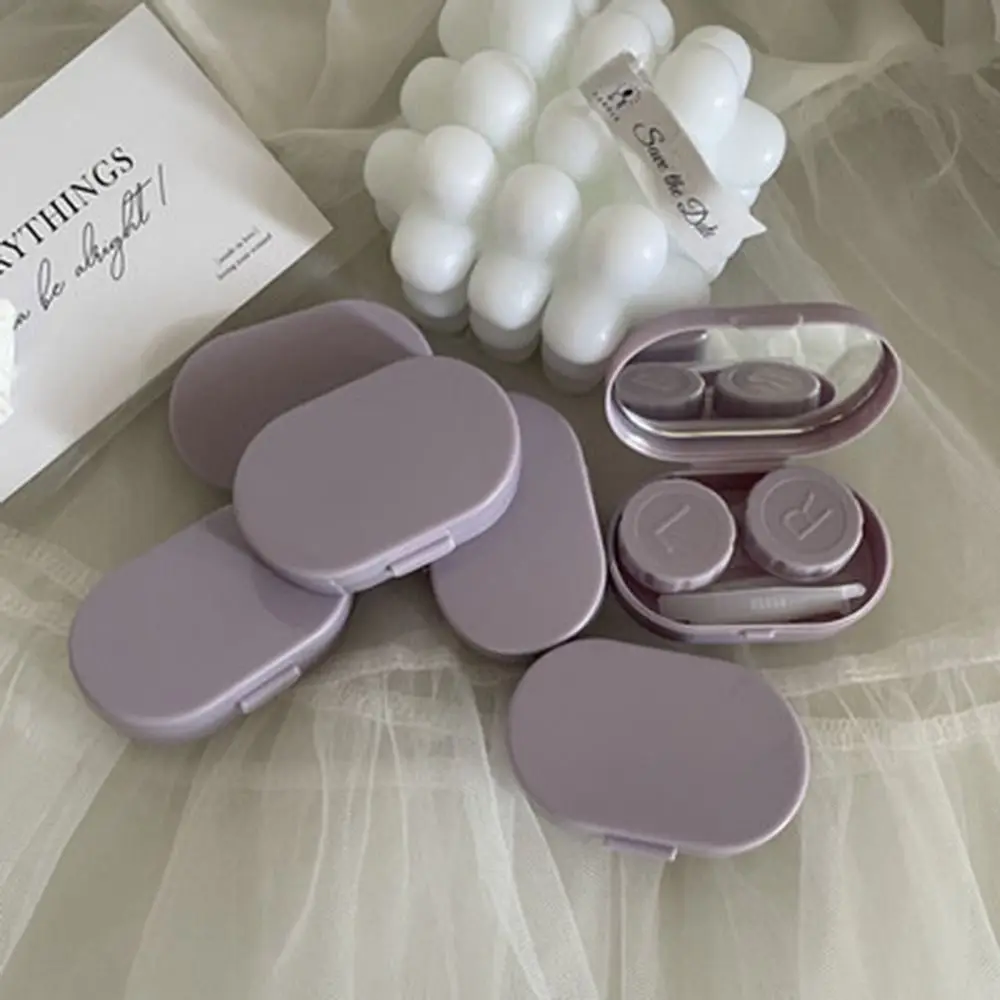Mirror Mini Contact Lens Case Simple Portable Contact Lens Box Solid Color Cream Blast Contact Lens Care Box Student
