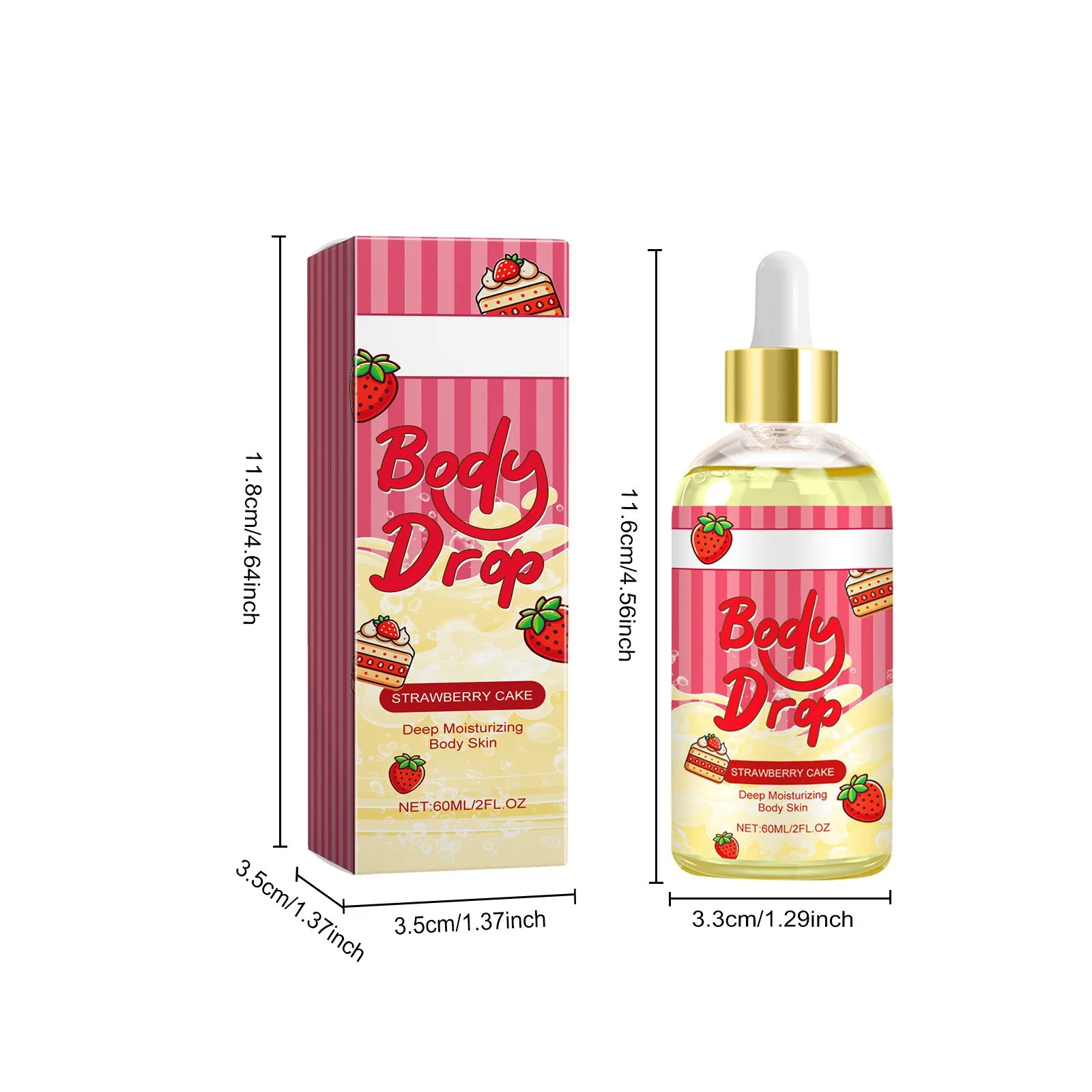 Strawberry Body Oil,Strawberry Cake Body Juice Oil ,Nourishing & Moisturizing Skin Facial Body Massage Oil 60ml