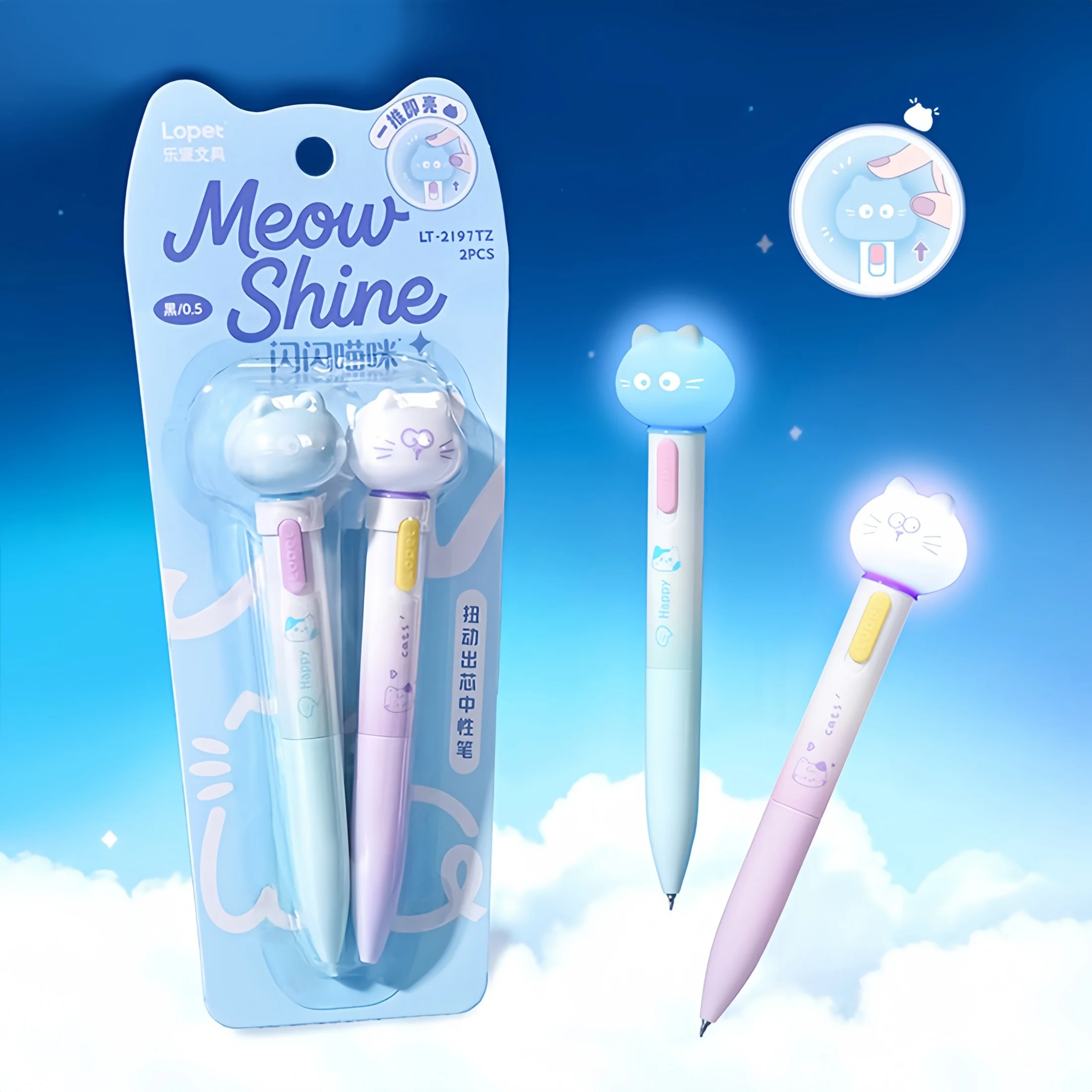 Cat-Shaped Luminous Pen, Sparkling Cat-Shaped Gel Pen, 3D Design, St Quick-Drying Signature Pen, Novelty Toy, Cute Cat Pen