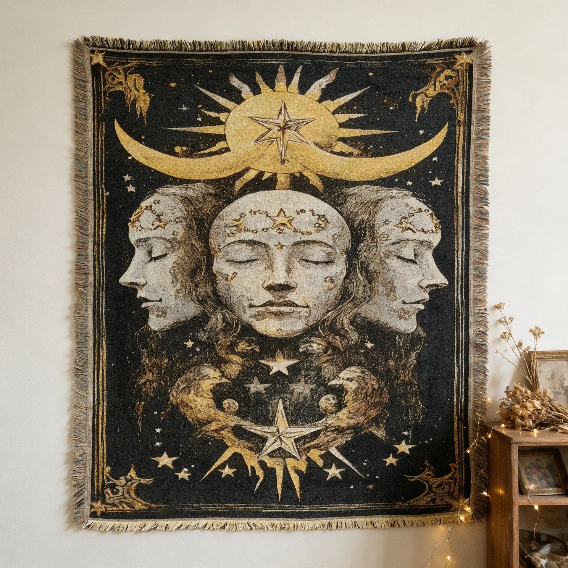 Retro Sun God  Jacquard Woven Blanket Tassel Signle Sofa Towel Cover Wall Decor Hanging Tapestry Carpet Outdoor Camping Blanket