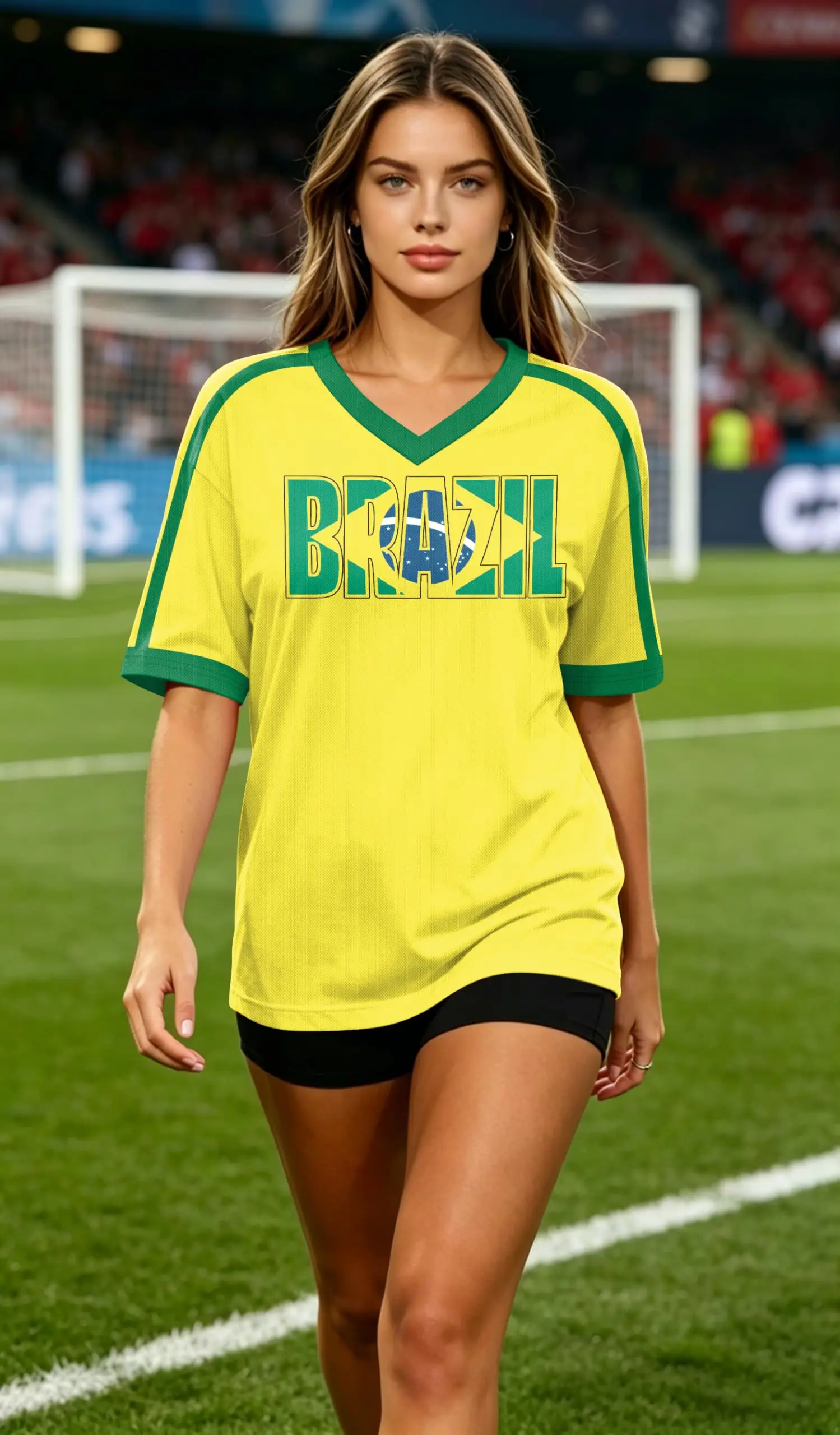 2026 Brazilian Football Jersey Women's T-shirts Casual V-neck Short Sleeve Brazil Print Soccer Fan Tees Sports Female Clothing