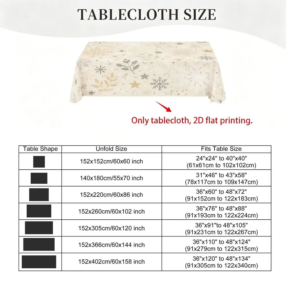 Winter Snowflake Tablecloth Suitable for Holiday Dining - Cream Rectangular Table Cover with Golden Grey & White Star Pattern, Modern Farmhouse Style Durable Fabric, Easy Clean Suitable, Wedding, Party Decorations