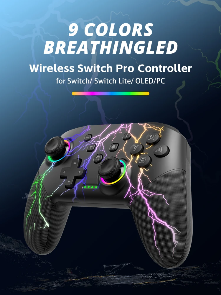 Wireless Controller For Switch OLED Console Pro Gamepad with Rechargeable Battery Programmable Turbo Function RGB Light