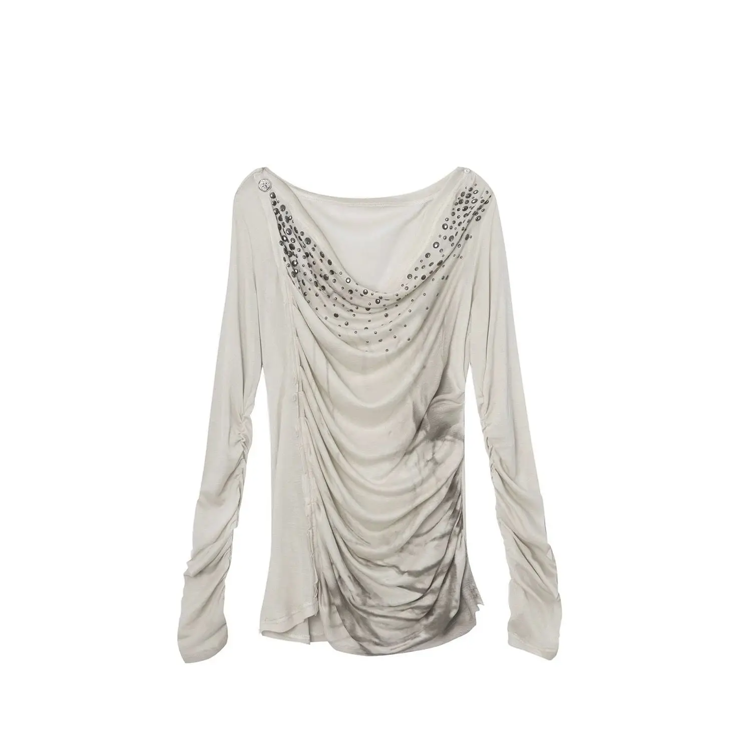 

Onalippa Early Autumn Swing Collar Slanted Shoulder Multi Wear Method Hot Stamping Retro Printed Base Shirt 2025 New Top Women