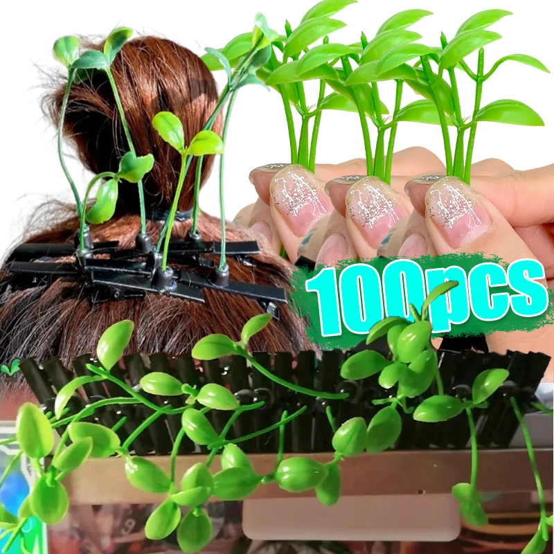 

Funny Artifacts Little Bean Sprouts with Grass Hair Clips Green Growing on Heads Sprouting Grass Hairpin Unisex Headwear Clips