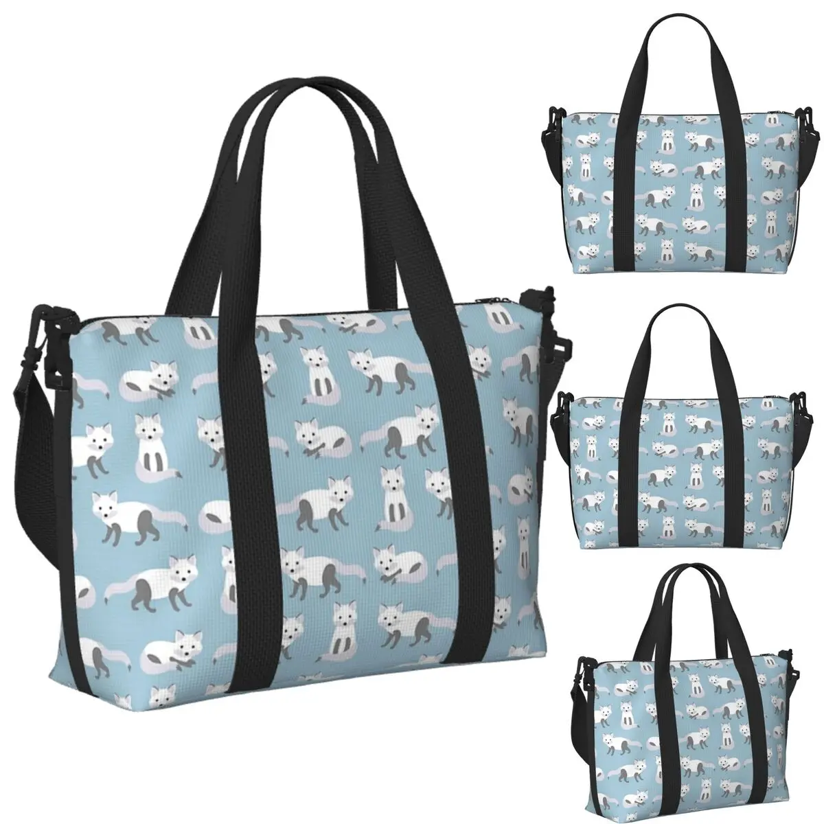 

Custom Arctic Fox Pattern Beach Travel Bag Large Capacity Tote Bags for Gym Yoga Women Shopping Duffle Shoulder Bag