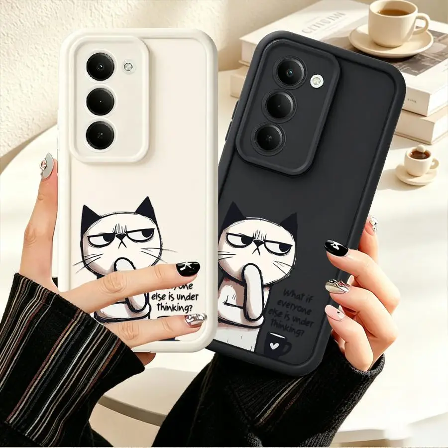 Coffee Cat Thinking Phone Cover Case for Samsung Galaxy A15 A16 A12 A13 A35 A36 A34 A26 A32 A56 A53 A54 A23 A71 A72 A51 A73