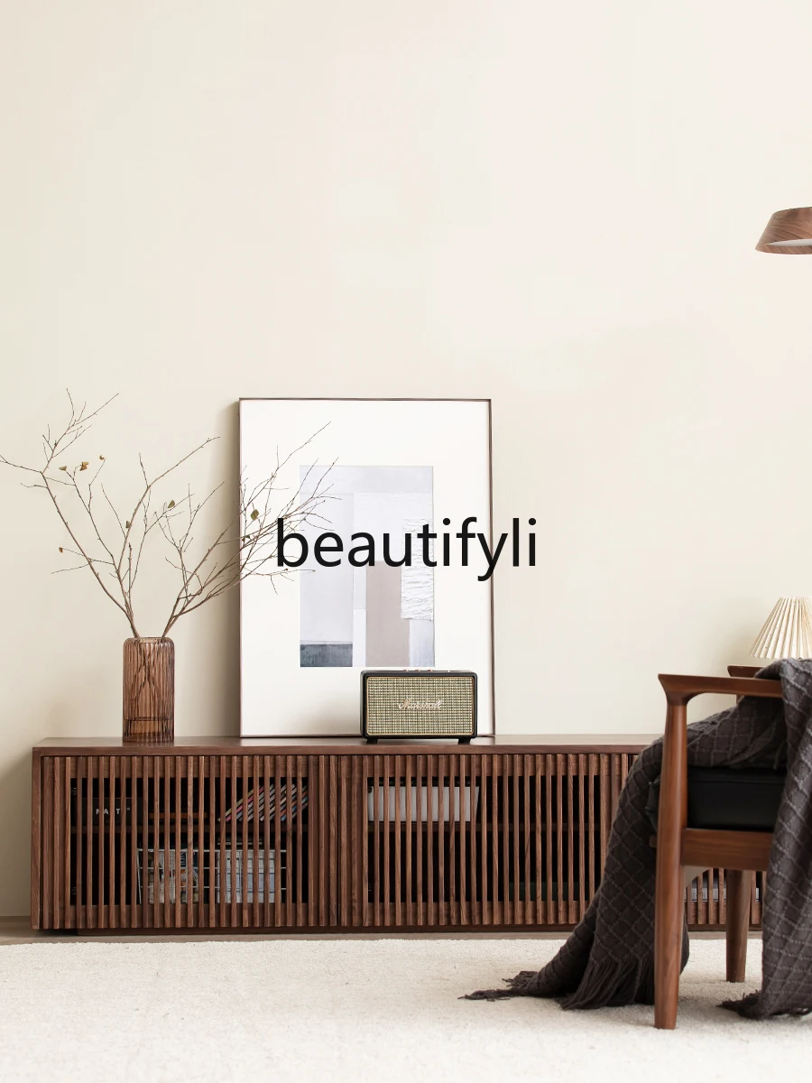 

Nordic TV Cabinet Black Walnut All Solid Wood Modern Simple Creative Floor Cabinet Storage Cabinet