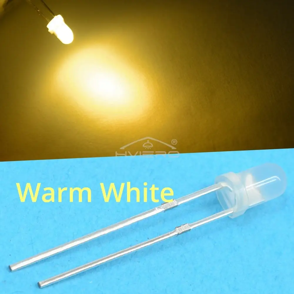 1000PCS F3 3mm Diffused White Red Green Blue Yellow Warm White Diode LED Light Emitting Diode F3 3mm LED Round Diodes Lamp Bulb