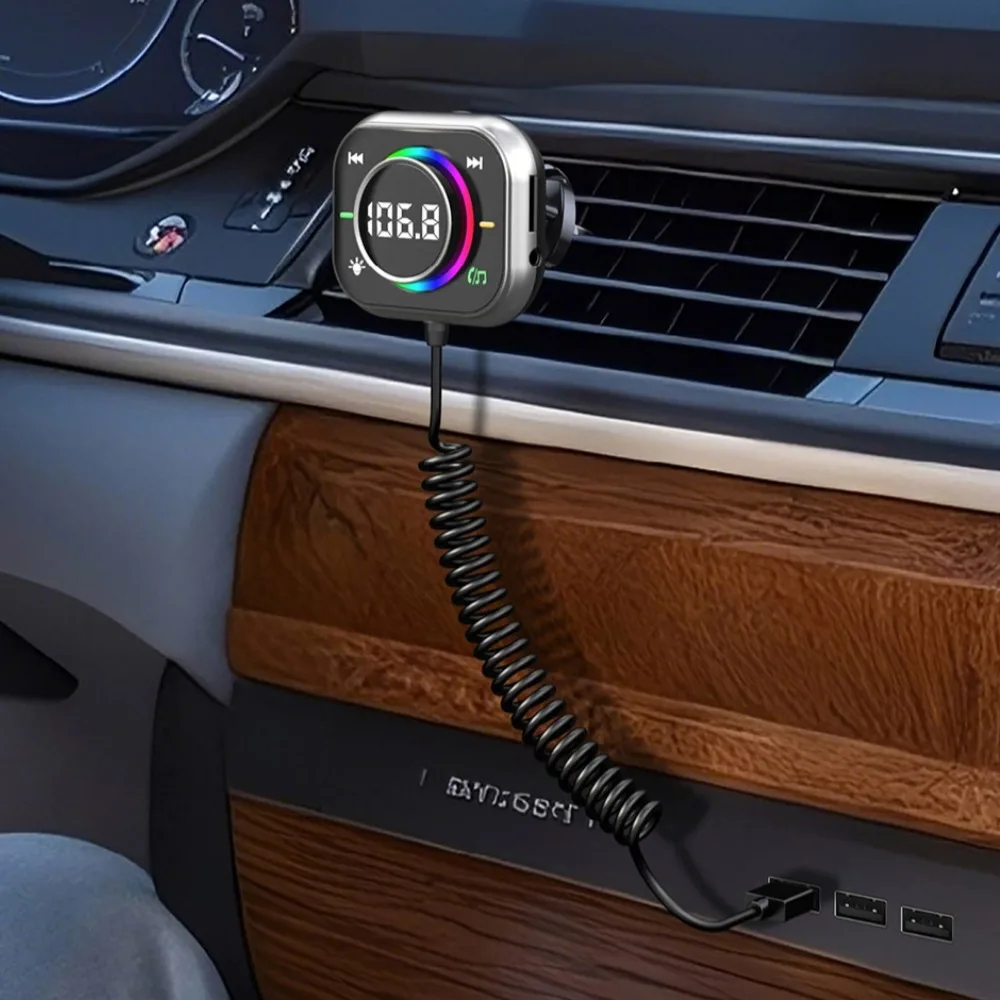 Bluetooth Car Adapter FM Transmit Built-in 3.5mm Aux Output Line Bluetooth Receiver For Car Music Hands-Free Calls TFcard Music