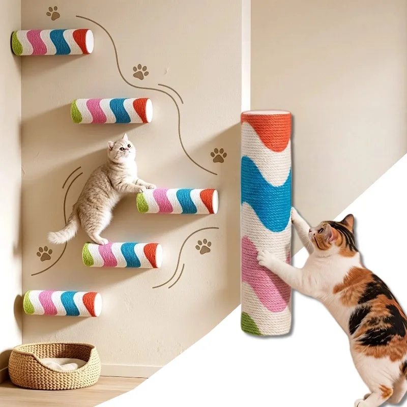 Self Adhesive Cat Scratcher Wall Sticker Climbing Post Felt Cylinder Scratch Post Cat Toy Wall Mounted Pet Furniture Scratch Pad