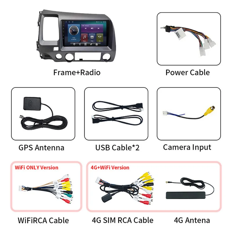 9 Inch Android 13 Car Player Multimedia System Stereo Touch Screen Carplay DSP GPS Navigation Radio for Honda Civic 2006-2011