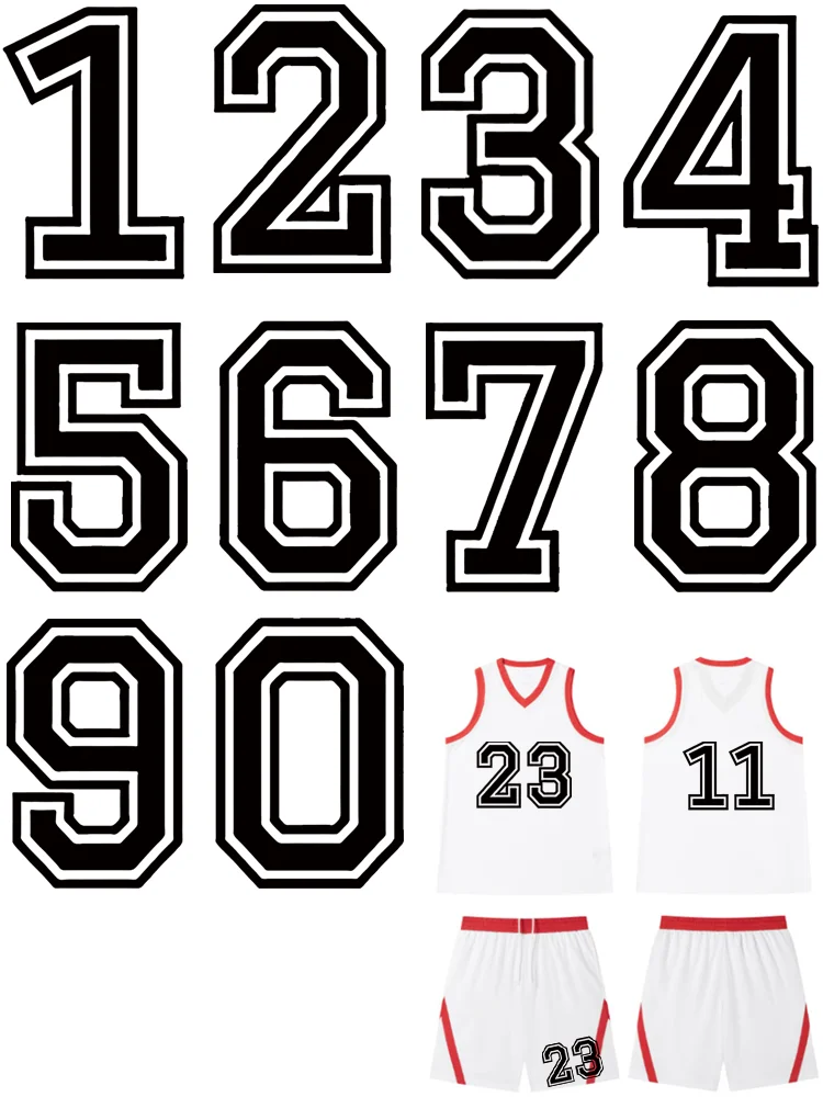 Black and white numbers 0-9 Iron on patches heat transfer stickers DIY printing for clothes Jersey Flex fusible transfer