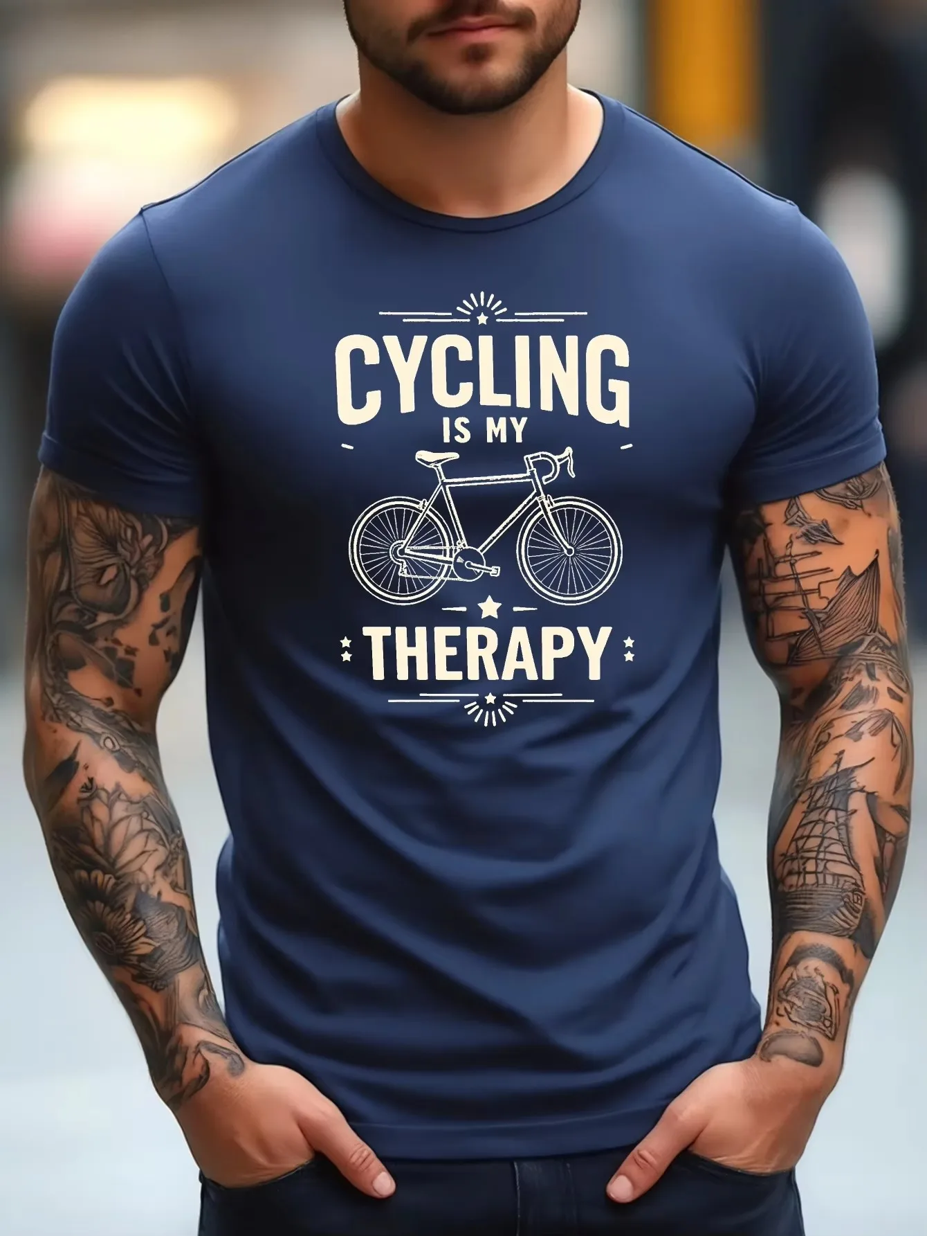 2026 Men Cycling Is My Therapy Graphic T-shirt Bicycle Lover Short Sleeve Crew Neck Casual Tee