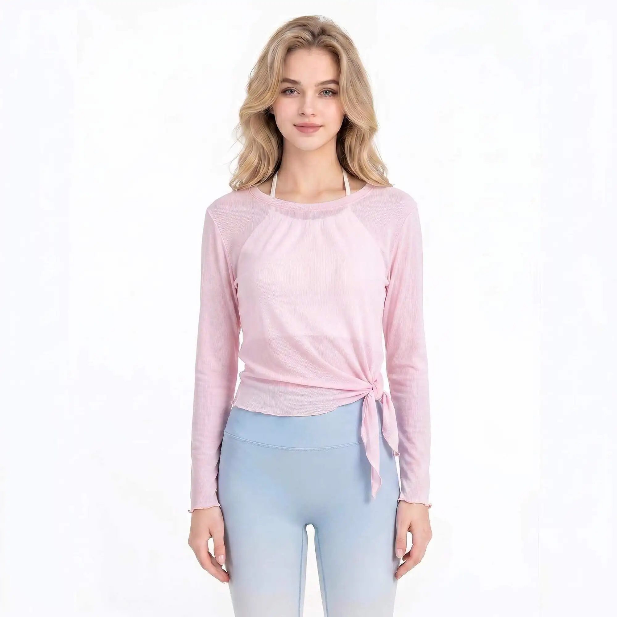 Women’s Sun Protection Mesh Cover Up Top, Loose Long Sleeve Slant Hem T-Shirt Layer for Dance & Yoga, Lady's Casual Activewear