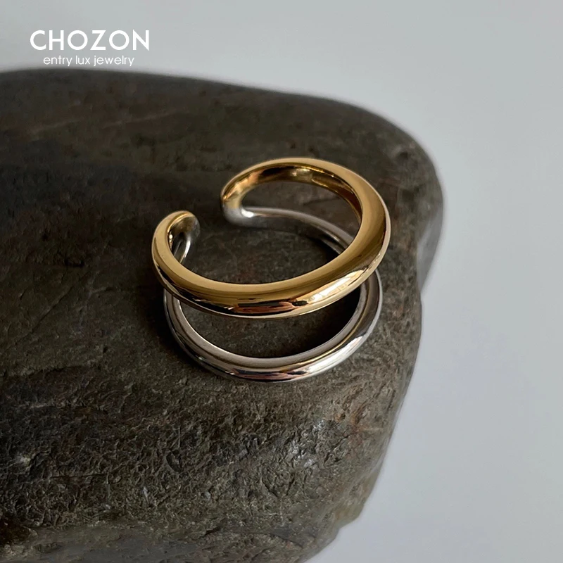 

CHOZON S925 Solid Silver Two-Tone Stacking Ring French Modern Wholesale Adjustable Jewelry for Women