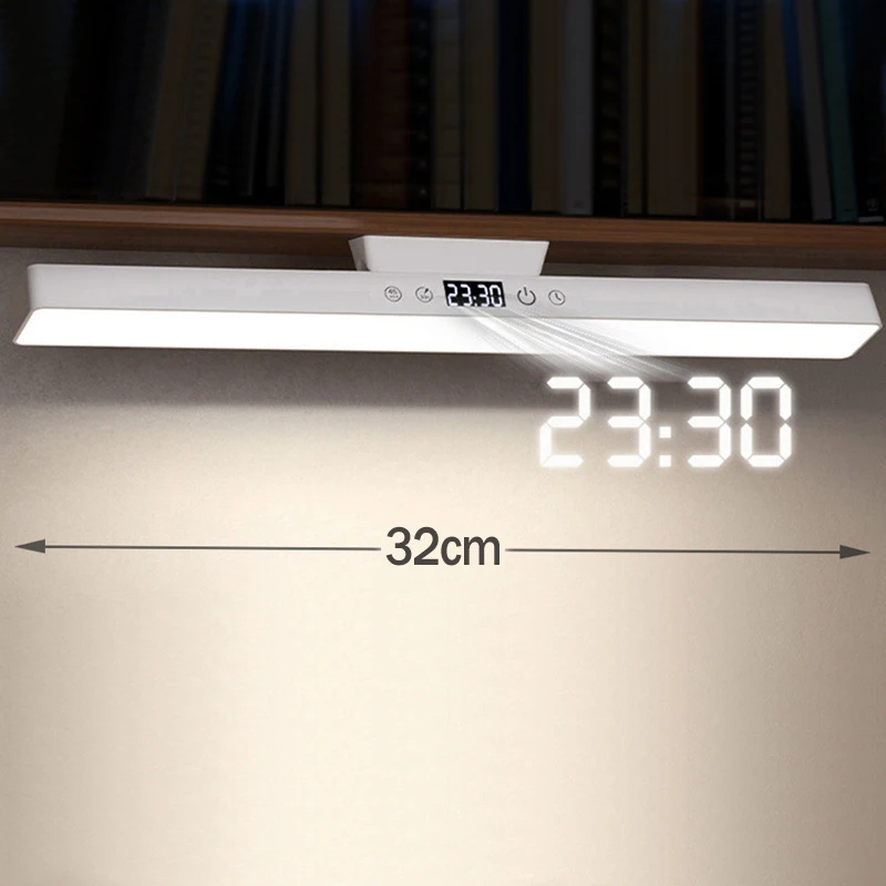 Eye-care Desk Lamp 32cm Clock LED Light USB Rechargeable Reading Table Lamp Magnetic Touch Night Light For Cabinet Kitchen