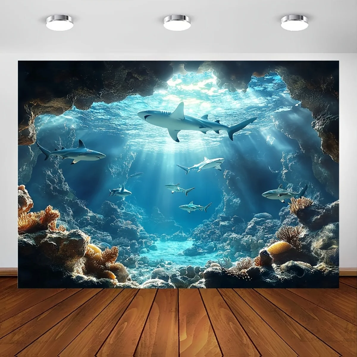 Underwater Sea Life Polyester Tapestry, Oceanic Shark Coral Fish Wall Decor for Birthday & Bachelor Parties | Non-Electric, Vers