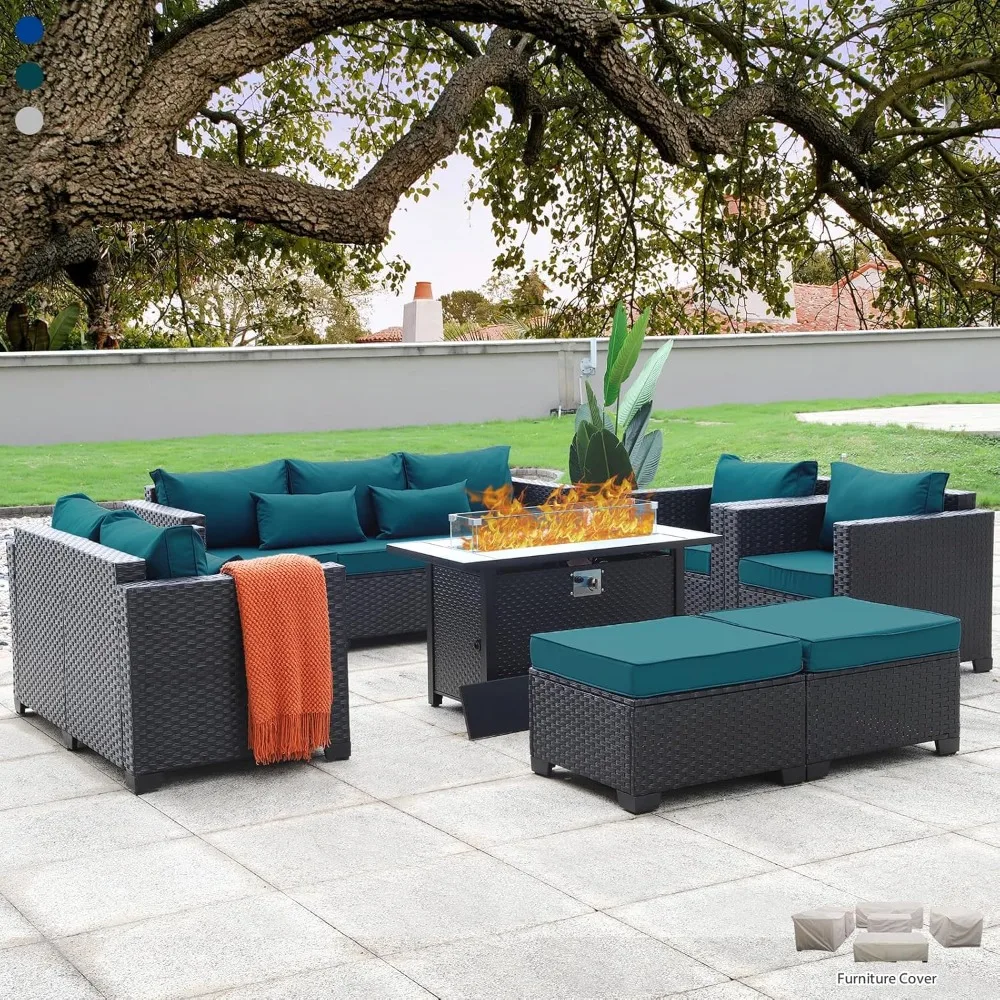 Patio Furniture Sets 7 Pieces Outdoor Furniture Sectional Patio Couches Set Storage Table Non-Slip Waterproof Covers