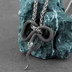 Gothic Animal Snake Necklace Men's Hip Hop Punk Biker Pendant Necklace Retro Charm Stainless Steel Jewelry