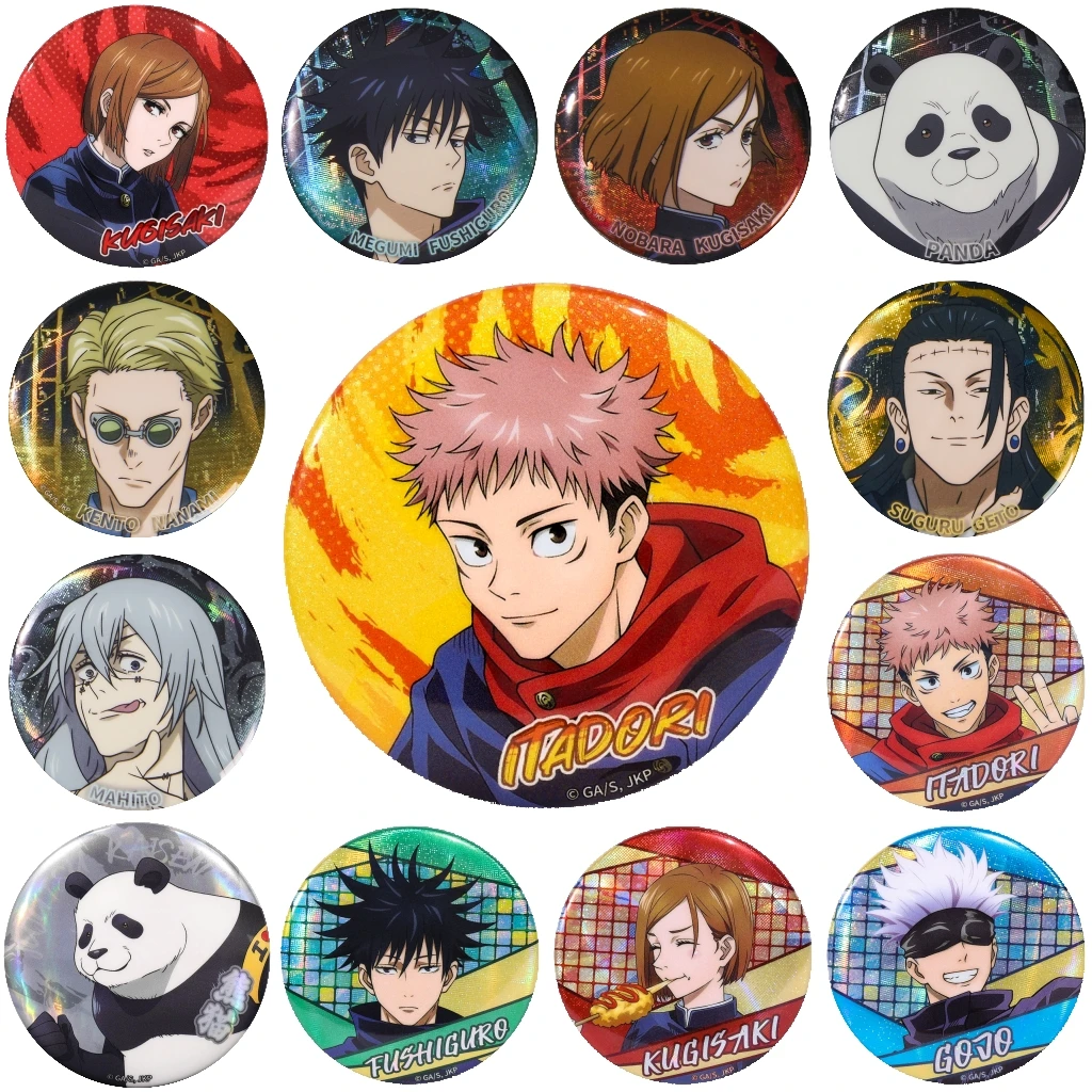 58 مللي متر أنيمي Jujutsu Kaisen كامو نوريتوشي جوجو ساتورو ميوا كاسومي تأثيري حلي شارة دبوس SPTE صفيح بروش ﻿   دعامة عيد الميلاد جيلف